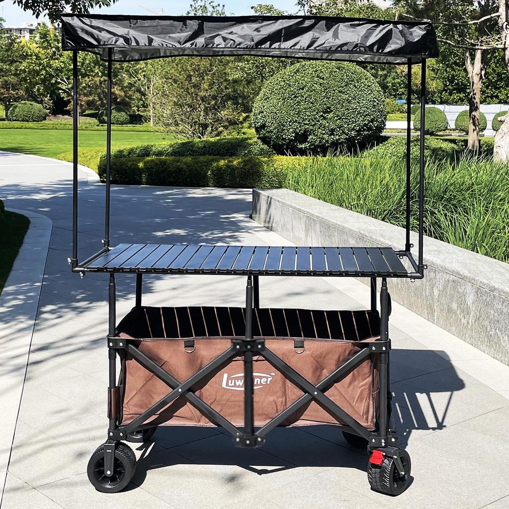 Luwinner Double-Bottom 1.2m Foldable Liftable Pushcart with Canopy