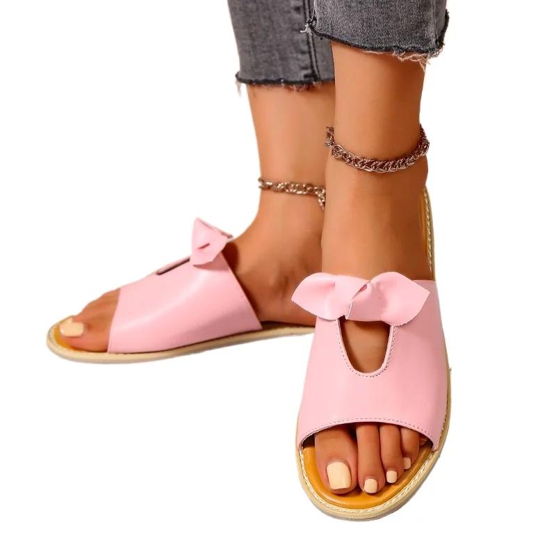 Fashion 2024 Hot Sale Women's Shoes Open Toe Women's Slippers Summer Rome Solid Flat Casual Beach Large Size Slippers Zapatos De Mujer
