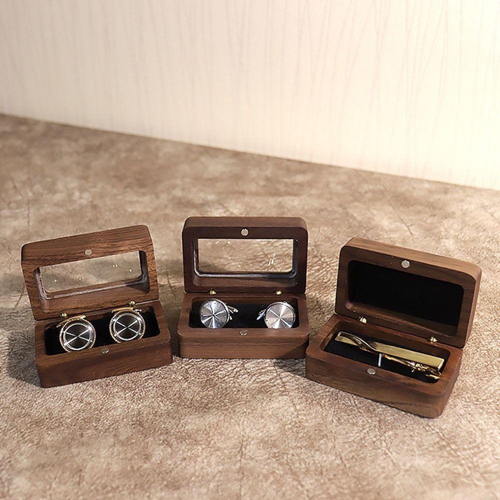 Rectangular Wooden Ring Box Double Slot Jewelry Ring Holder  for Proposal Rings