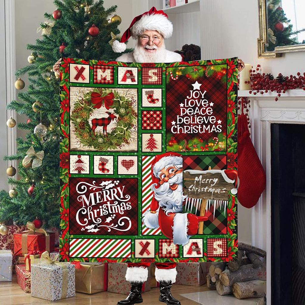 Christmas Blanket Santa Throw Blanket Holiday Flannel Throw Super Soft Cozy Plush Xmas New Year Holiday Blanket for Couch Sofa Bed