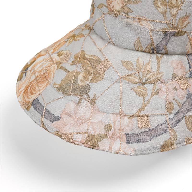 Mesh Flower Streamer Sun Hat Flower Print Breathable Bucket Hats Spring Summer Casual Sunshade Hats for Women