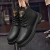 Fashion High Quality Casual Leather Men Motorcycle Boots Classic Outdoor Mens Ankle Boots Winter Warm Plush Fur High Top Shoes Man Botas