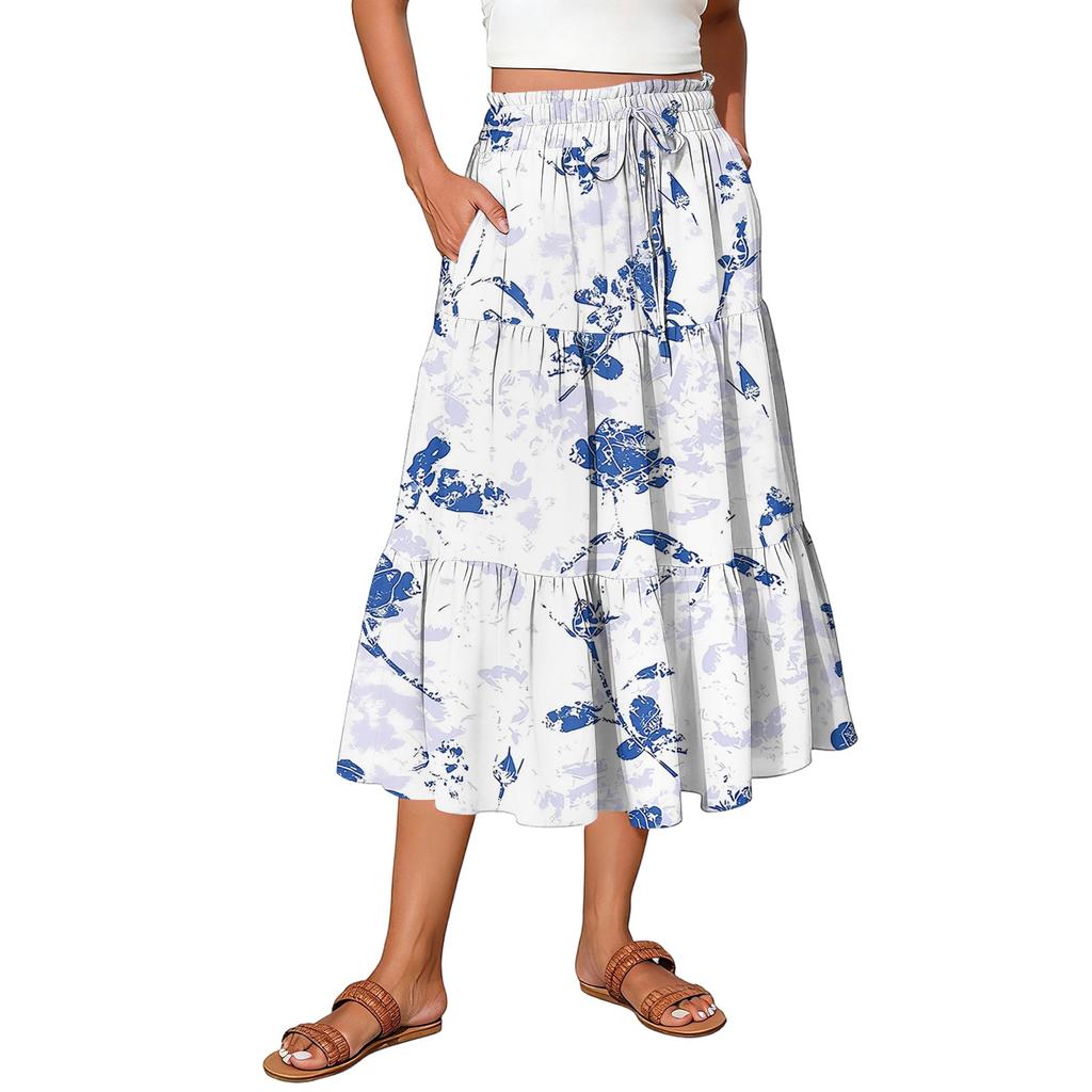 Gonna Maxi da Donna Coulisse Vita Alta Estiva Gonne Lunghe Leggere a Balze Fluide Floreali Plissettate
