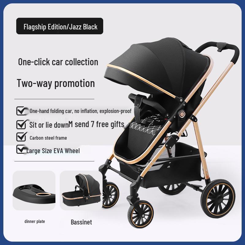 High Landscape 3-in-1 Baby Stroller: Convertible Sit & Lie, Car Safety Carrycot, Foldable, Four-Wheel Shock Absorption