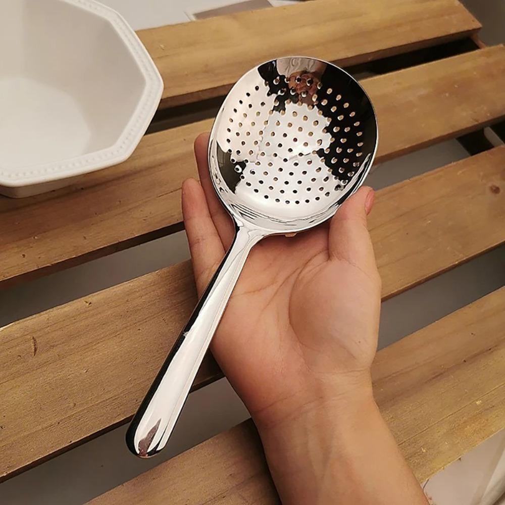 [2pcs Stainless Steel Spoons] 2pcs Heavy-Duty Commercial & Home Kitchen Spoons - Large Serving Spoons with Heat-Resistant Short Handle, Drainage Holes