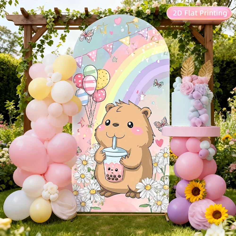 

BEPAN Cartoon cute capybara theme arched background children s birthday party decoration props double-sided printing stretch fabric 1.6x3.9ft(50x120cm)