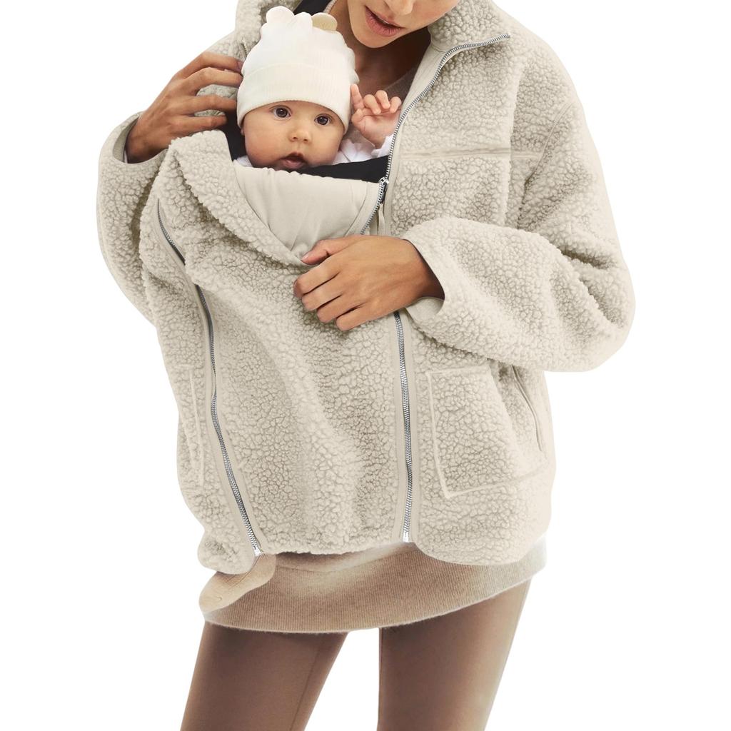 Manteau d'hiver chaud en peau de mouton unie à col roulé ample pour femme