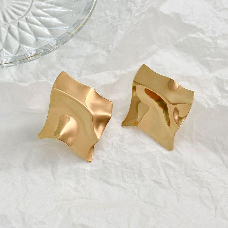 Europe and America Cross Border Retro Exaggerated Metal Lava Ruched Texture Stud Earrings Asymmetrical Geometric Earrings Earrings for Women