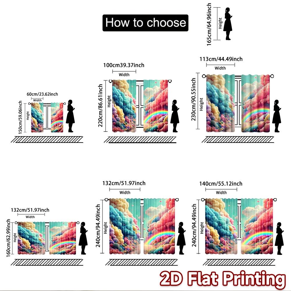 2D flat printing 2pcs Window Curtains Dreamy Rainbow Cloudscape Fantasy Digital Printed Polyester Drapes Birthday Party Use for