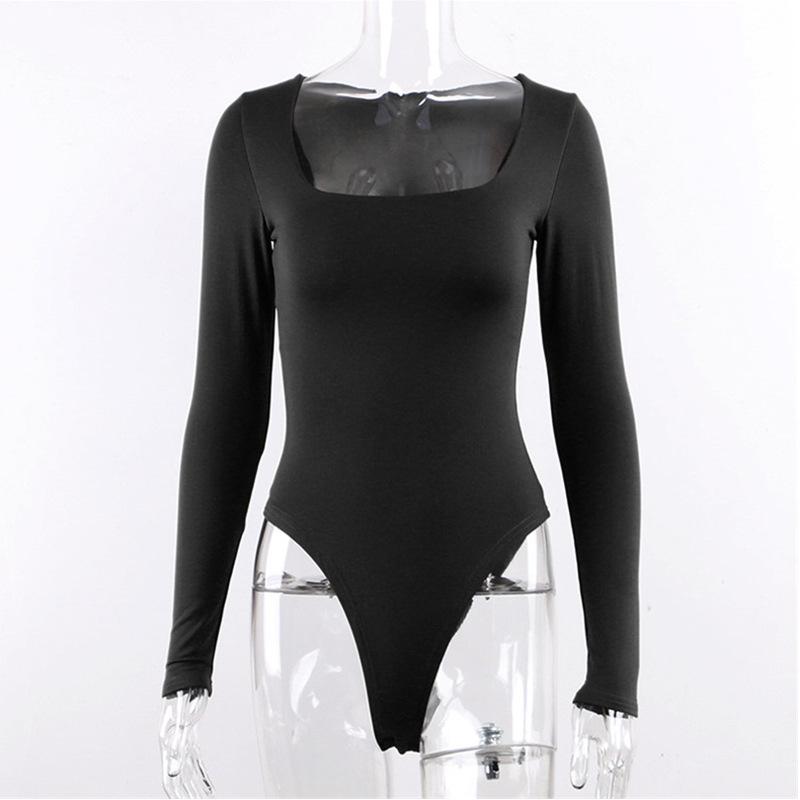 Y2K Sexy Solid Color Bodysuit Basic Slim Fit Top Women's Summer Net Red Fashion Long Sleeve Bodysuit
