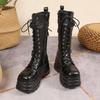 Plus Autumn Women Boots Buckle Round Toe Wedges Platform Boots Punk Goth INS Women Street Shoes Combat Boots for Women