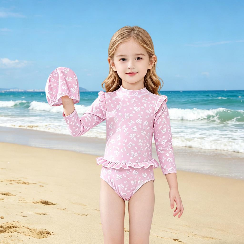 Costume da bagno a maniche lunghe per bambina - Carino costume intero ad asciugatura rapida