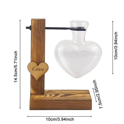Herzform Holzrahmen Vase Glas Holzständer Hydrokultur Blumenvase Verdickte Hydrokultur Transparente Glasvase Büro