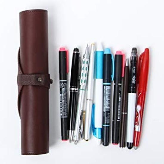 Casetă pentru creion studenți care lucrează adulți din piele naturală populare rotolo SUEDE rotolo piele de căprioară rulou trusa piele de căprioară maro [m+]Pencil bărbați femei