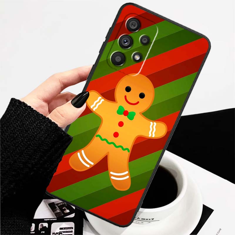 Christmas Cartoon Pattern Phone Case For Samsung A73 A72 A71 A55 A54 A53 A52 A51 A13 A22 A16 A15 A12 A14 A26 A07 5G Black