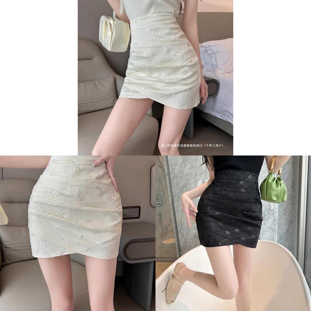 Cotton Blend Irregular Ruffle Mini Skirt With Sequins For Women Spring