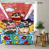 Crayon Shin-Chan Ufo & Shiro 2D Print Waterproof Shower Curtain, Green Anime Bathroom Decor With Hooks