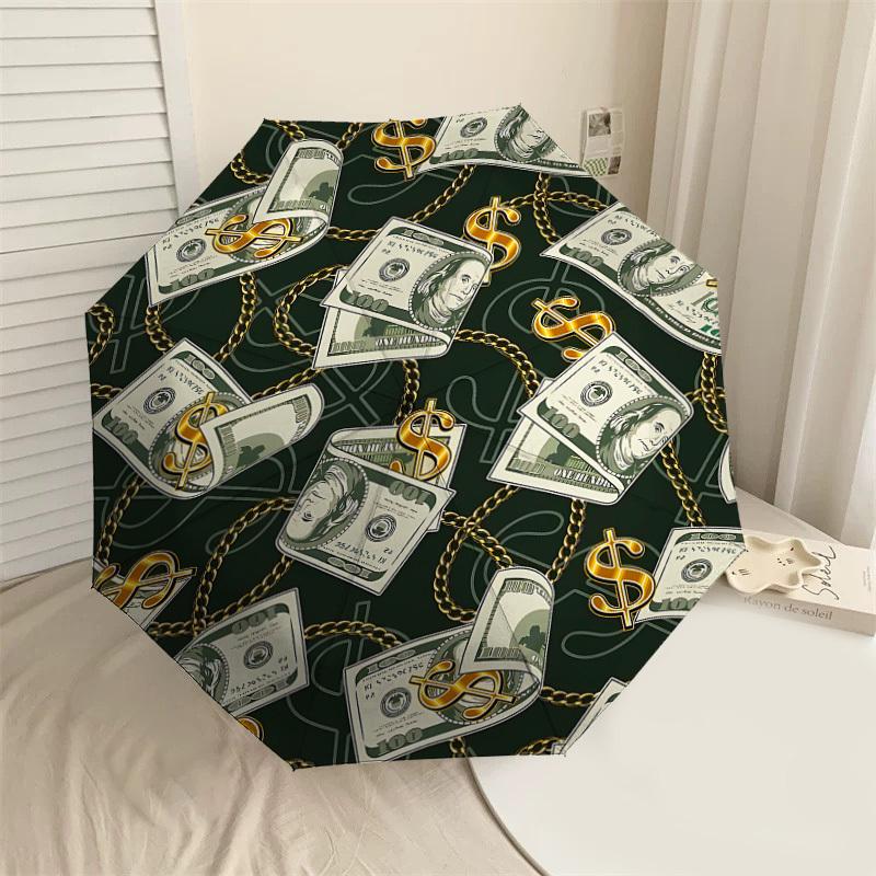 

1PC Money Chains Automatic Open/Close Umbrella with Windproof, 8-Rib Sturdy Canopy, Durable Ribs, Fashionable Design1355A