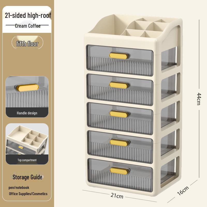 Multi-layer Desktop Organizer: Drawer-Type Storage Box for Office Supplies, Stationery, and Cosmetics