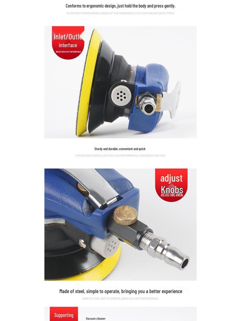5-Inch Pneumatic Handheld Grinder & Polisher with Sandpaper & Waxing Head