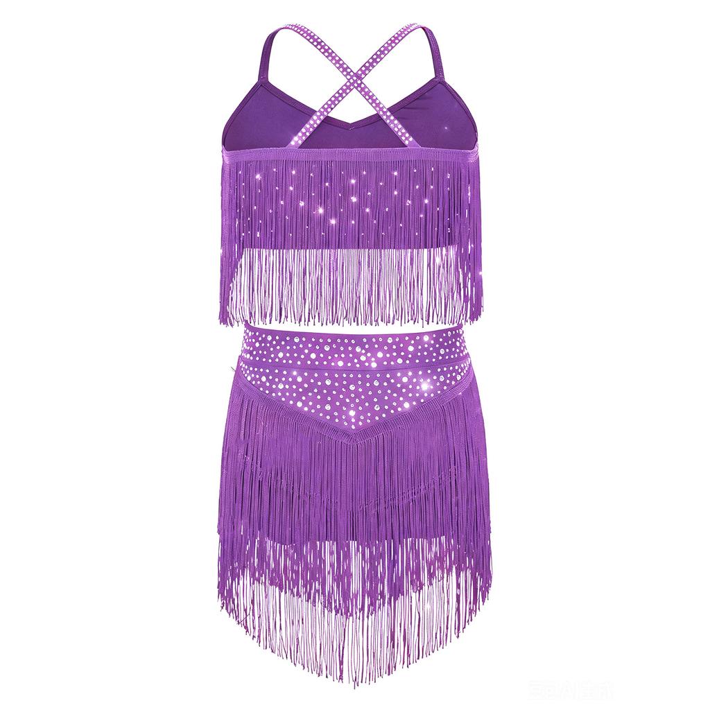 Girls Rhinestone Latin Dance Outfit