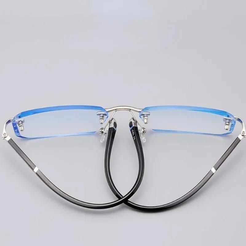 Men's Myopia Glasses  Business Frameless Transparent Anti Blue Myopia Glasses Anti Fatigue Outdoor Glasses
