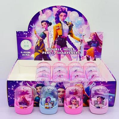 4 Peças Apontadores de Lápis Kpop Demon Hunters com Tampa, Duas Aberturas, Compactos, Coloridos, Manuais para Estudantes, Escola