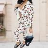 Women Plus Size Stand Collar Long Sleeve Zip Jacket And Pants White Teddy Bear Printed Two Piece Set