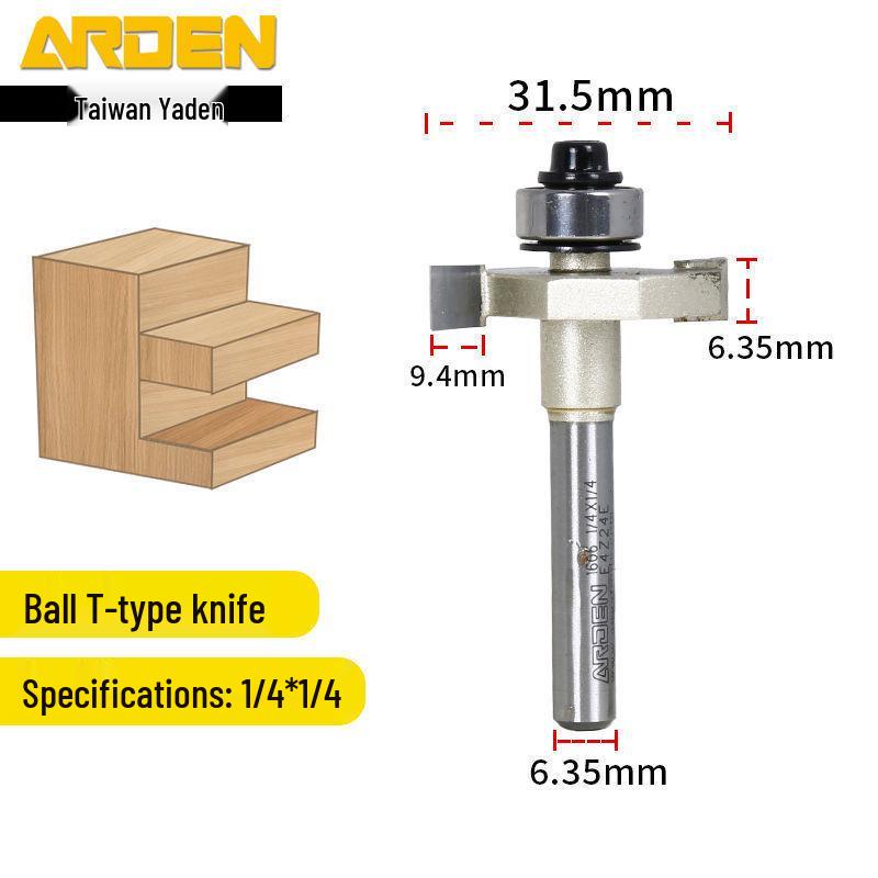 Taiwan Yaden T-Type Ball Bearing Edge Trimmer & Slotting Cutter for Woodworking