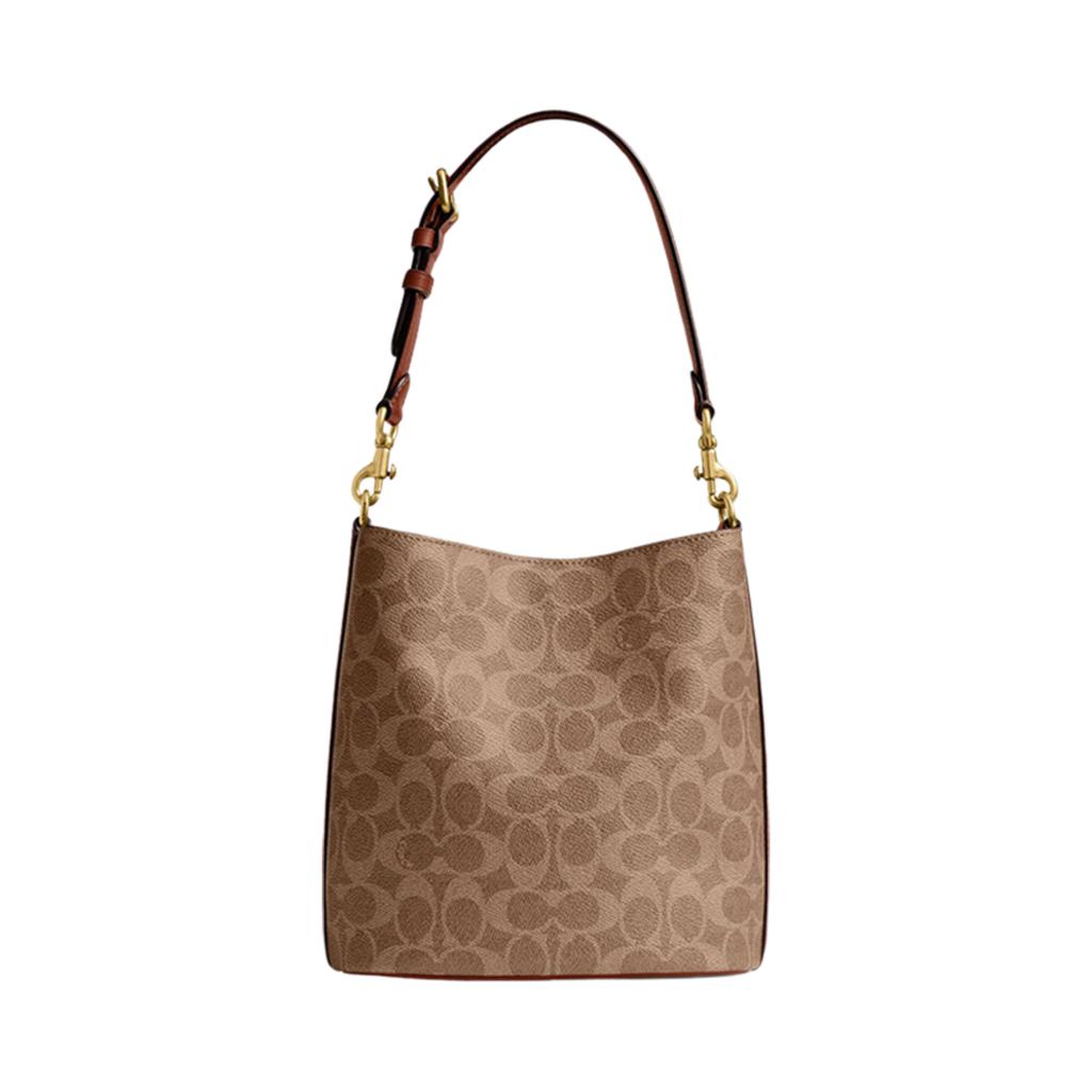 Coach Willow 21 Logo Print Bucket Bag With Lock Closure Women Shoulder Bag Brown Caramel CW602-B4XHG