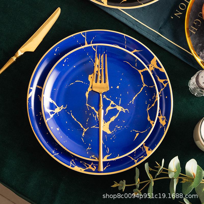 European-style Phnom Penh Tableware Marble Plate Western Food Plate Steak Plate Household Tableware Banquet Model Room