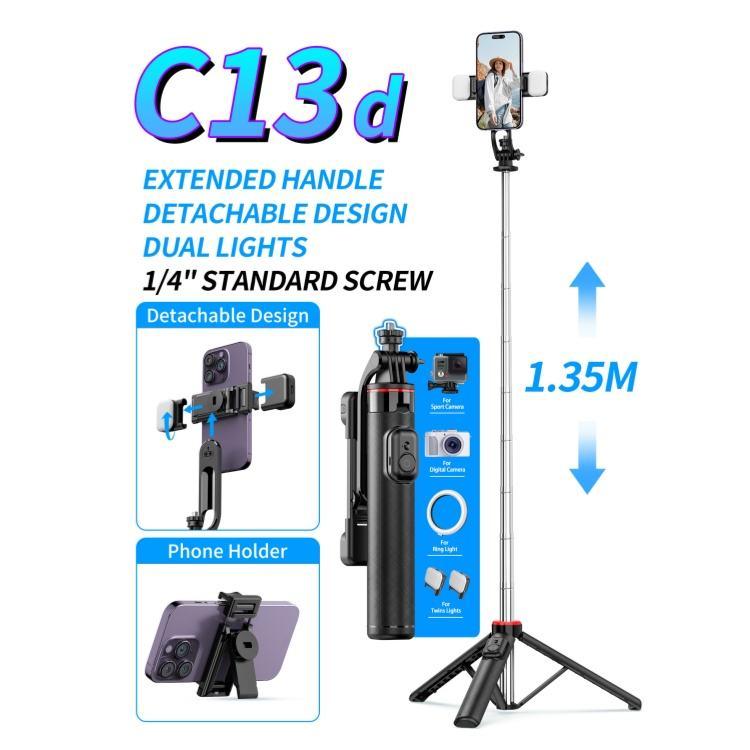 New Arrivals C13d Multi-functional Fill Light Selfie Stick Extendable Handheld Tripod for Phone with Double Lights on Side