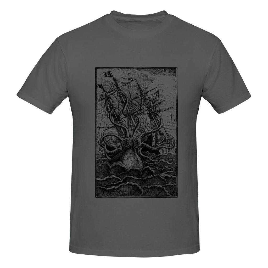 Vintage Kraken Attacking Ship Illustration Casual Tshirtniche Design Travel Musthave Cotton Tee