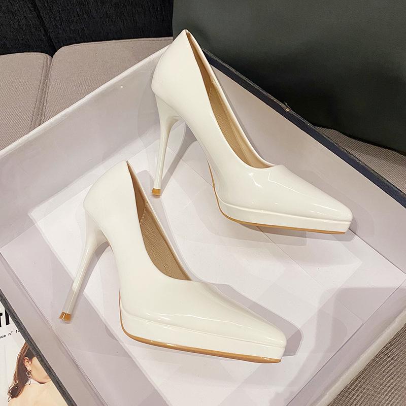 

Huiliya туфли на высоком каблуке женские тонкие каблуки острый носок водонепроницаемая платформа неглубокий вырез черные одинарные туфли универсальные туфли для работы в стиле OL 663-1 38 белый