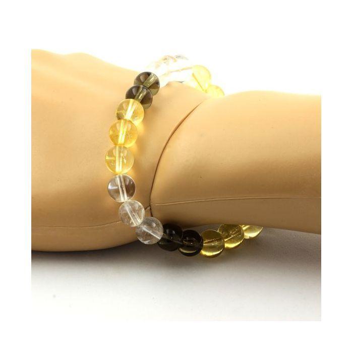 Pedras e Minerais. Pulseira Contas Quartzo + Citrino + Quartzo Fumê 8 mm. Feito na França.