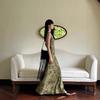New Chinese-style Green Mesh Yarn Floral Suspender Dress Women's Summer Design High-end Temperament Waist-wrapped Hips Fishtail Dress