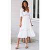 Weißes Damenkleid Sommer V-Spitze Ausgestellte Ärmel Elegant A-Linie Kurze Kleider für Damen Mode Lässig Locker Urlaub Strand Büro Damenkleid