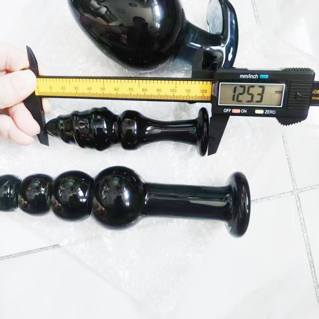VaHppy Black Glass Anal Plugs 3pcs 3.4/4.9/6.5cm SM BDSM Adult Products Gay Anal Masturbation Expansion Sex Toys Pulling Beads