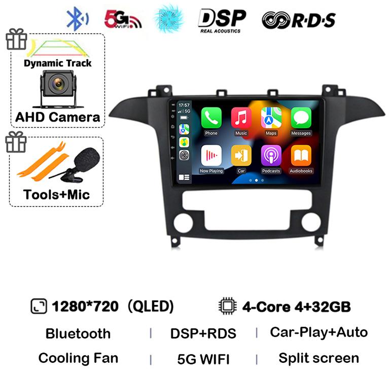 Android14 Carplay Auto For Ford S Max S-MAX 2007 2008 2009 2010 2011 - 2015 Multimedia Car Radio Player Video WIFI+4G DSP Stereo