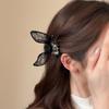 Elegant Black Lace Rhinestone Bunny Ear Bow Hair Clip - Small, Versatile, Korean Style