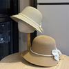 Retro French Elegant Pearl Dome Straw Hat Women's Summer Travel Fashion Versatile Basin Hat Big Brim Sun Protection Bucket Hat