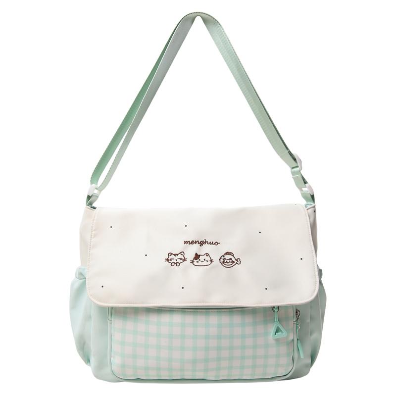 Kitten Plaid Shoulder Bag Junior High School Student Lightweight Travel Crossbody Bag