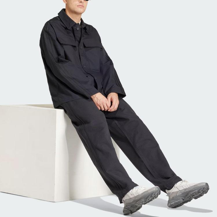 Adidas Originals Essential Premium Essentials Overshirt Solid Color Large Pocket Single-Breasted Long Sleeve Jacket Men Jacket Black IS1805