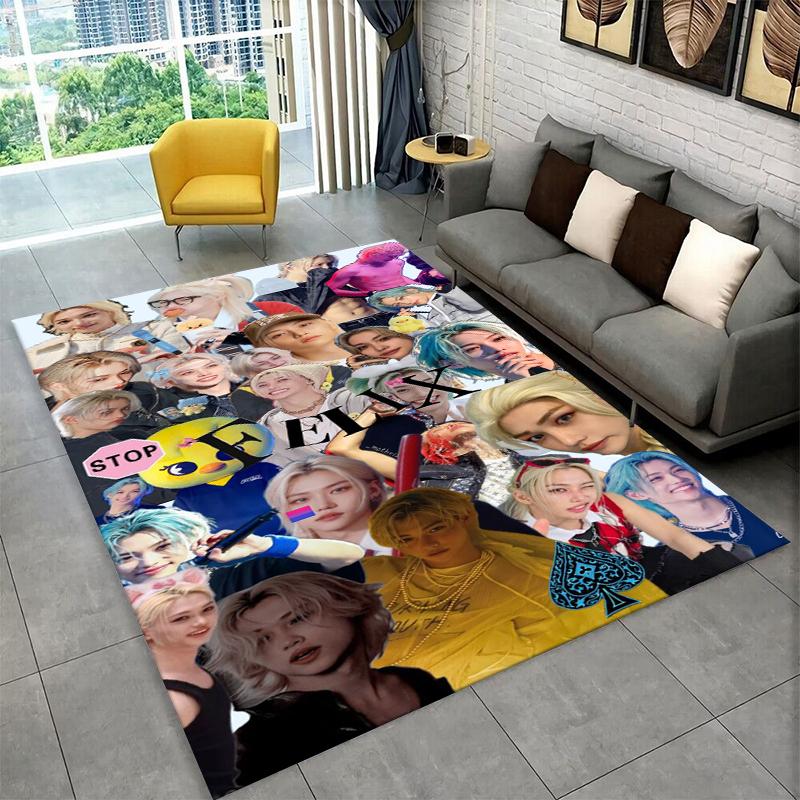 Tappeto Kpop Felix Stray Kids Music star per Stanza dei Giochi Camera da Letto Soggiorno Divano Arredamento Casa, Tappeto per Area Bambini Tappetino Antiscivolo