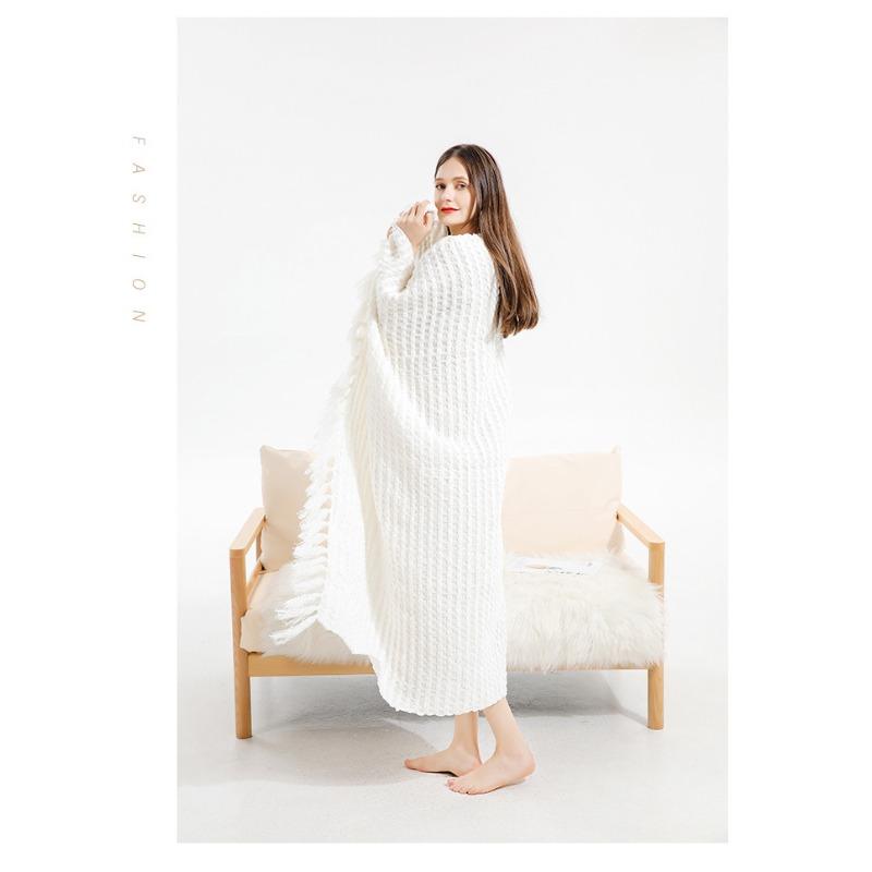 Chenille Knitted Bean Throw Blanket Summer Thin Sofa Cover Blanket Air Conditioning Bed Tail Blanket Woven Blanket For Office Nap Use