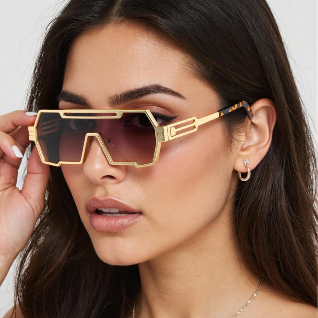 Fashionable Sunglasses For Women Geometric Gold Frame Sunglasses With Metal Stripes Personalized And Charming Women'S Glasses