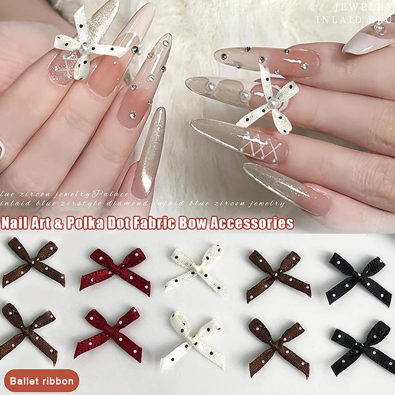 20 Stück Wellenpunkt Stoff Schleife Schleifen Krawatte Anhänger Nagelkunst Schmuck Nagelverzierung Diy Feenhaftigkeit Nagel Teile Zubehör Falsche Nägel Dekor