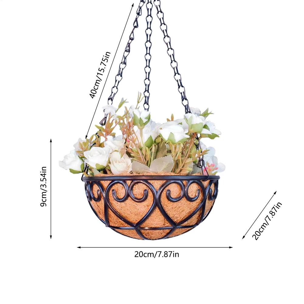 12/10/8 inch round resin plant holder, chain hanging basket, coconut lined plant garden pot suitable for home balcony decoration