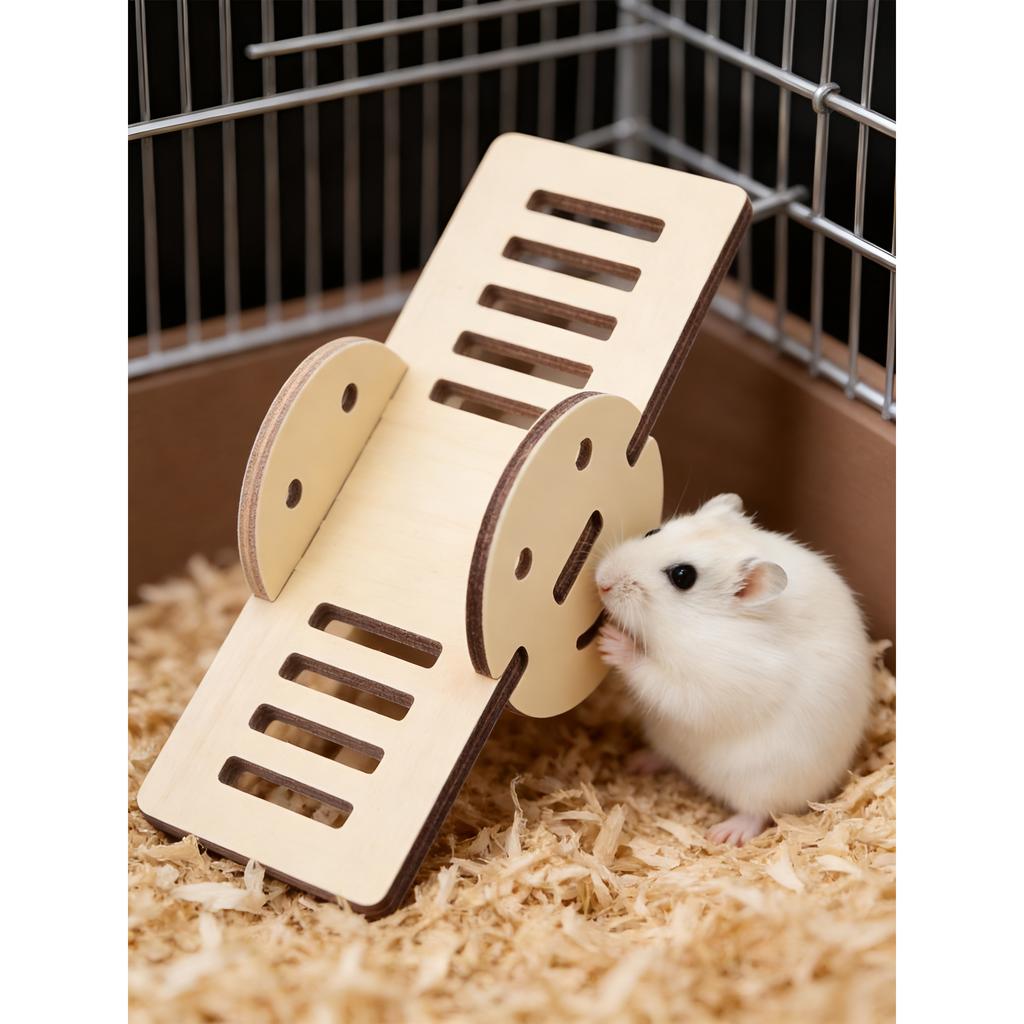 1Pc Natural Wood Hamster Balance Beam & Swing Toy, Interactive Exercise Toy for Hamster Mental Stimulation Activity