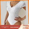 European and American Lace Trim Slimming Short Sleeve Bodysuit